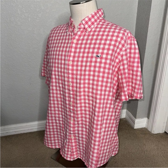 Vineyard Vines Men's Short Sleeve Whale Shirt Pink White Checkered Button XL - Picture 4 of 8